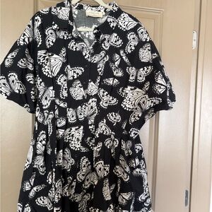 Elegant Black and White Butterfly Print Dress